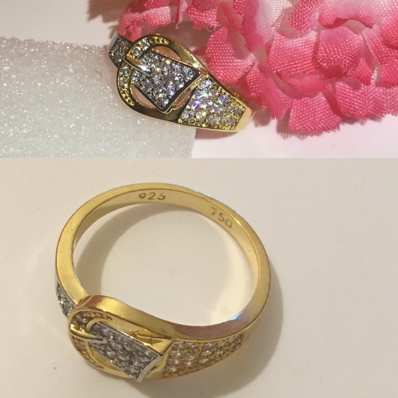 Stylish Two Tone Micro Paved Belt Buckle Band Ring - Picture 2 of 4